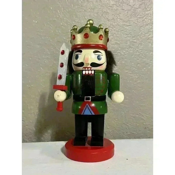 Bloomingdale's 9" Green, Gold, Red Nutcracker Kings with Decorated Sword, Crown - Picture 1 of 5